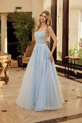 Nox Anabel H1886 Embroidered Tulle Prom Gown With Lace-up Back