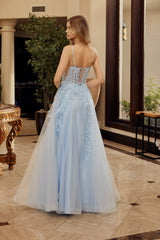 Nox Anabel H1886 Embroidered Tulle Prom Gown With Lace-up Back
