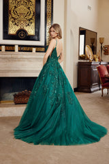 Nox Anabel H1880 Shimmer Tulle Ball Prom Gown With Illusion Cut-outs and Court Train