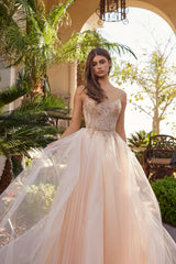 Nox Anabel F1726 Floor Length Shimmer Tulle Prom Gown With Corset Back