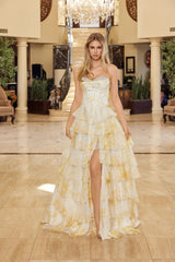 Nox Anabel A1752 Layered Ruffle Prom Gown in Chiffon Floral Print