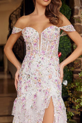 Nox Anabel G1916 Full Flower Beaded Fit and Flare Tulle Prom Gown