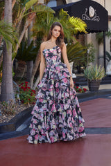 Nox Anabel Q1779 Layered Floral Print Chiffon Prom Or Ball Gown