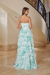 Nox Anabel T1865 Chiffon Print Layered Ruffle Prom Or Ball Gown