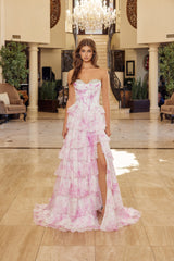 Nox Anabel A1752 Layered Ruffle Prom Gown in Chiffon Floral Print