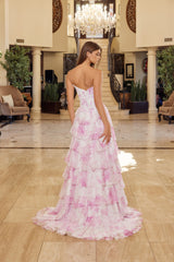 Nox Anabel A1752 Layered Ruffle Prom Gown in Chiffon Floral Print