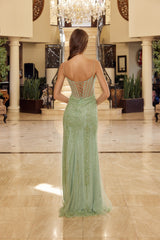 Nox Anabel N1763 Fully Beaded Prom Gown Detachable Tail Skirt