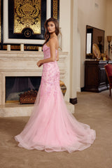 Nox Anabel H1874 Embroidered Tulle Prom Gown Lace-Up Back