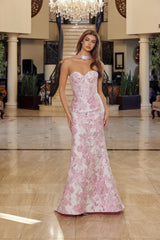 Nox Anabel T1922 Long Floral Pattern Trumpet Style Prom Gown With Lace-up Back