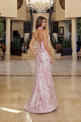 Nox Anabel T1922 Long Floral Pattern Trumpet Style Prom Gown With Lace-up Back