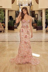 Nox Anabel Y1801 Floral Embroidered Trumpet Style Prom Gown