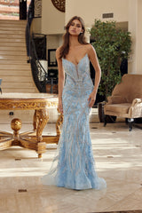 Nox Anabel C1826 Beaded Tulle Prom Gown, Lace-up Back