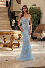 Nox Anabel C1826 Beaded Tulle Prom Gown, Lace-up Back