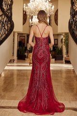 Nox Anabel C1849 Heavily Beaded Tulle Prom Gown With Peaked Neckline