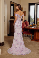 Nox Anabel C1829 Embroidered Off-The-Shoulder Prom Gown