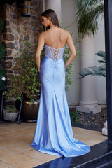 Nox Anabel A1737 Fitted Satin Prom Gown, Sweetheart Bust, Lace-up Back