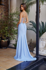 Nox Anabel A1740 Shimmer Satin Prom Gown With Plunging Neckline