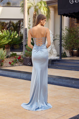Nox Anabel A1749 Fitted Satin Prom Gown With Illusion and Lace-up Back