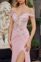 Nox Anabel C1845 Shimmer Jersey Prom Gown With Beaded Embroidery Details