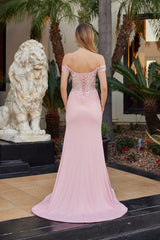 Nox Anabel C1845 Shimmer Jersey Prom Gown With Beaded Embroidery Details