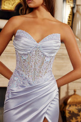 Nox Anabel H1876 Satin Peaked Sweetheart Prom Gown With Embroidered Illusion
