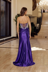 Nox Anabel T1854 Satin Strapless Prom Gown With Corset Back