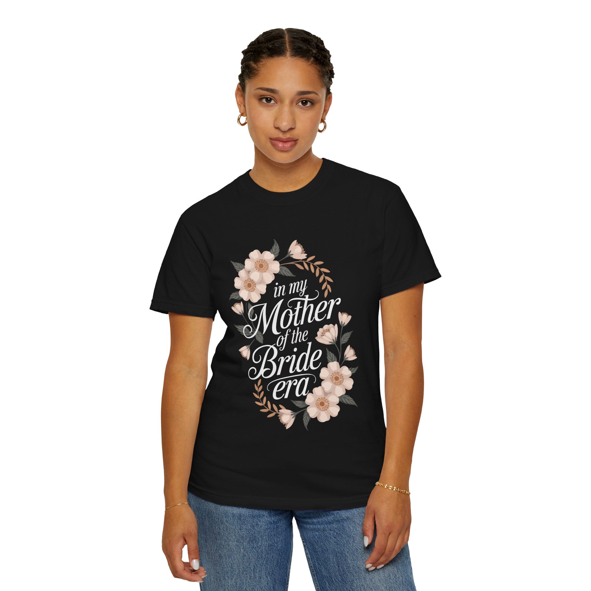 Mother of the Bride T-Shirt, Unisex Floral Tee, Bridal Party Gift, Wedding Celebration Apparel, Eco-Friendly Garment-Dyed Shirt
