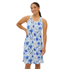 Ralee Fashion Blue Floral Women's Racerback Dress, Summer Dress, Beachwear, Casual Dress, Paradise Outfit, Day Trip Fashion