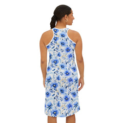 Ralee Fashion Blue Floral Women's Racerback Dress, Summer Dress, Beachwear, Casual Dress, Paradise Outfit, Day Trip Fashion