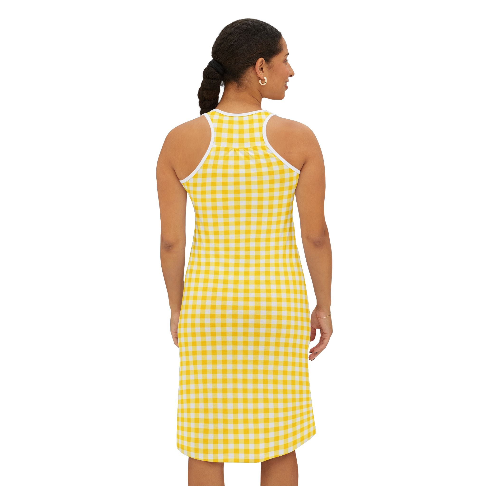 Ralee Fashion Sunny Yellow Gingham Racerback Dress for Women, Casual Summer Style, Fun Beachwear, Picnic Outfit, Lightweight Sundress