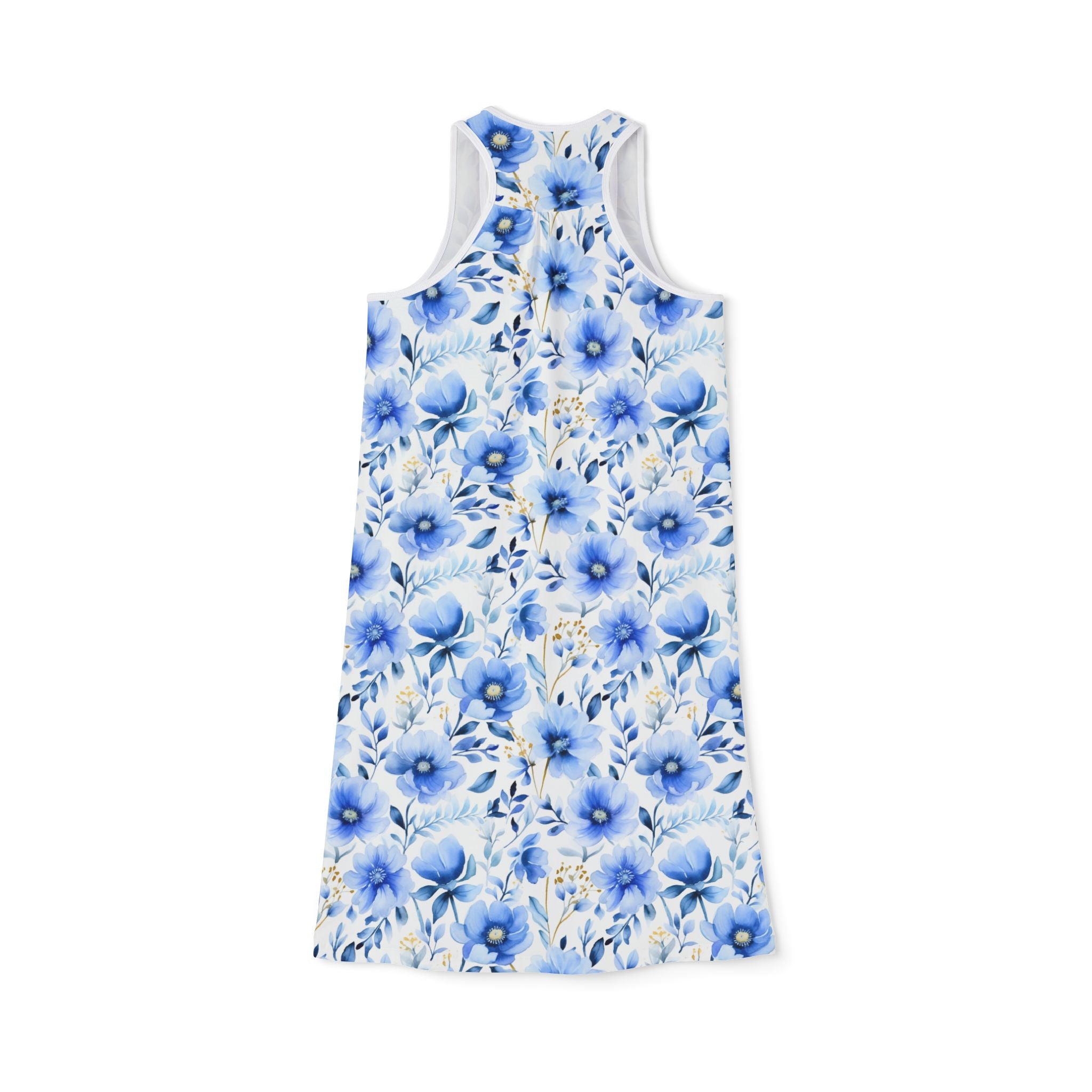 Ralee Fashion Blue Floral Women's Racerback Dress, Summer Dress, Beachwear, Casual Dress, Paradise Outfit, Day Trip Fashion