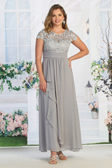 Cindy Collection 1531 Chiffon & Lace Mother's Gown With Cap Sleeves
