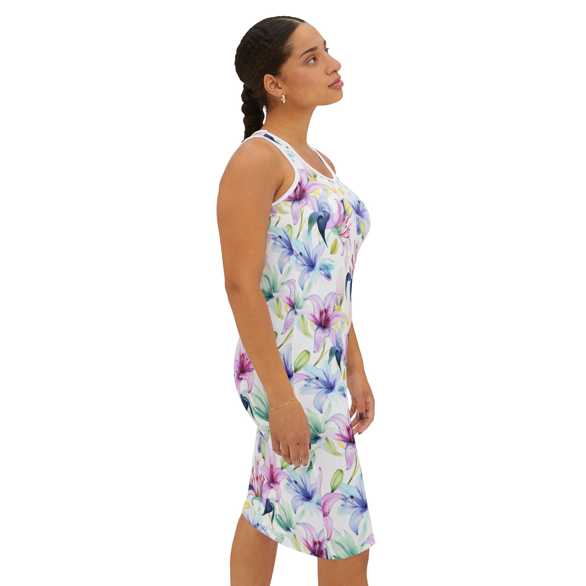 Ralee Fashion Lily Fantasy Women's Racerback Dress, Summer Dress, Vacation Outfit, Floral AOP Dress, Casual Wear, Wedding Guest Dress