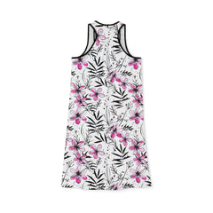 Ralee Fashion Floral Ink Print Pink and Black Racerback Dress for Women, Summer Dress, Beachwear, Casual Sundress, Floral Lounge Dress, Vacation Outfit
