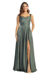 Cindy Collection 1826 Classic Satin Bridesmaid Dress With Leg Slit