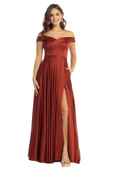 Cindy Collection 1827 Long Satin Off-the-Shoulder Gown With Corset Back
