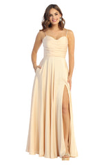 Cindy Collection 1836 Long Satin Bridesmaid Dress With Pockets & Back Lacing