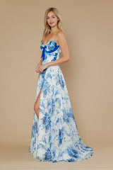 Poly USA 25080 Sweeping A-line Chiffon Floral Print Prom Gown