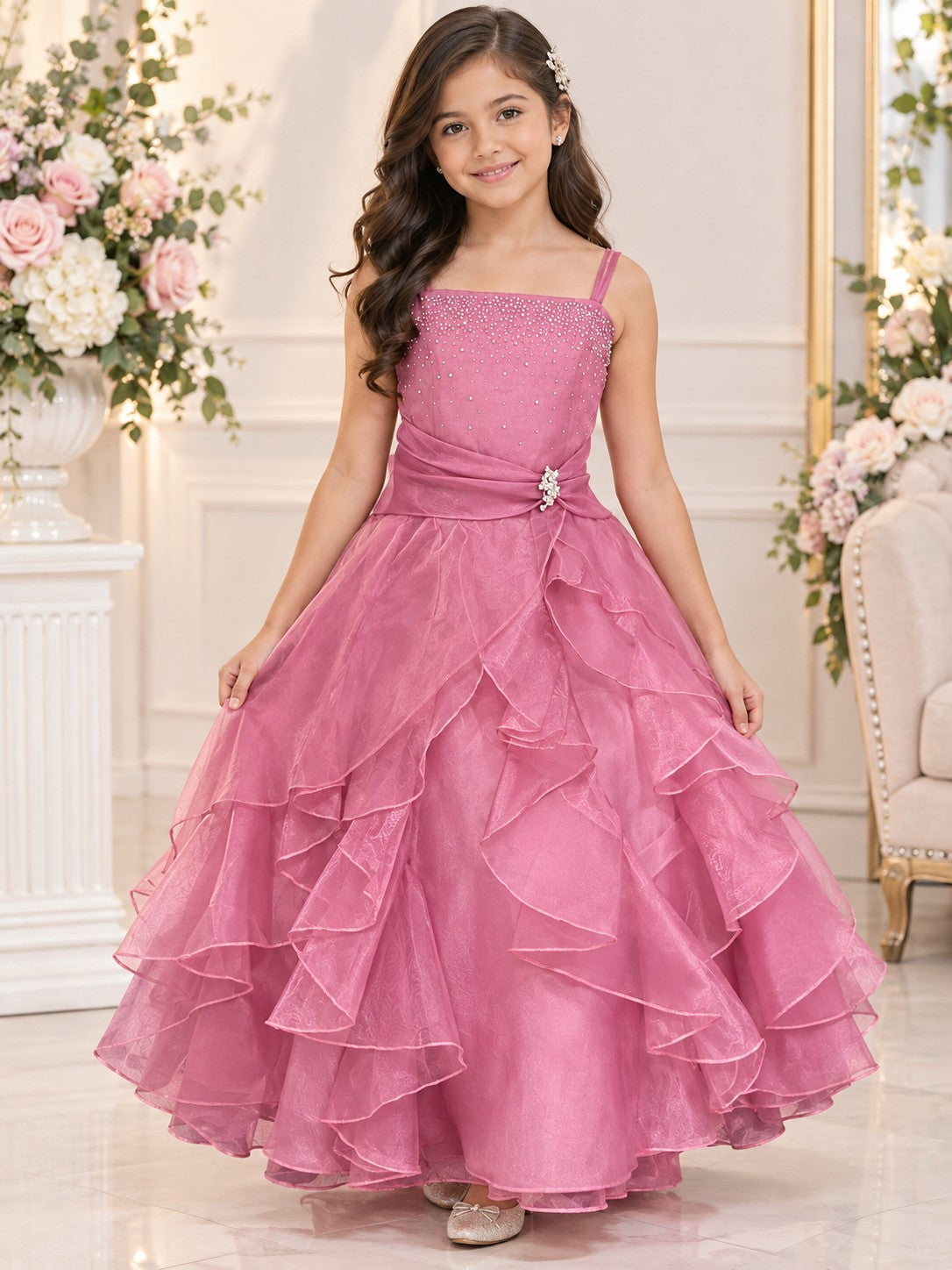 Huncho Kids 734 Girls Organza Flower Girl Or Jr Bridesmaid Gown