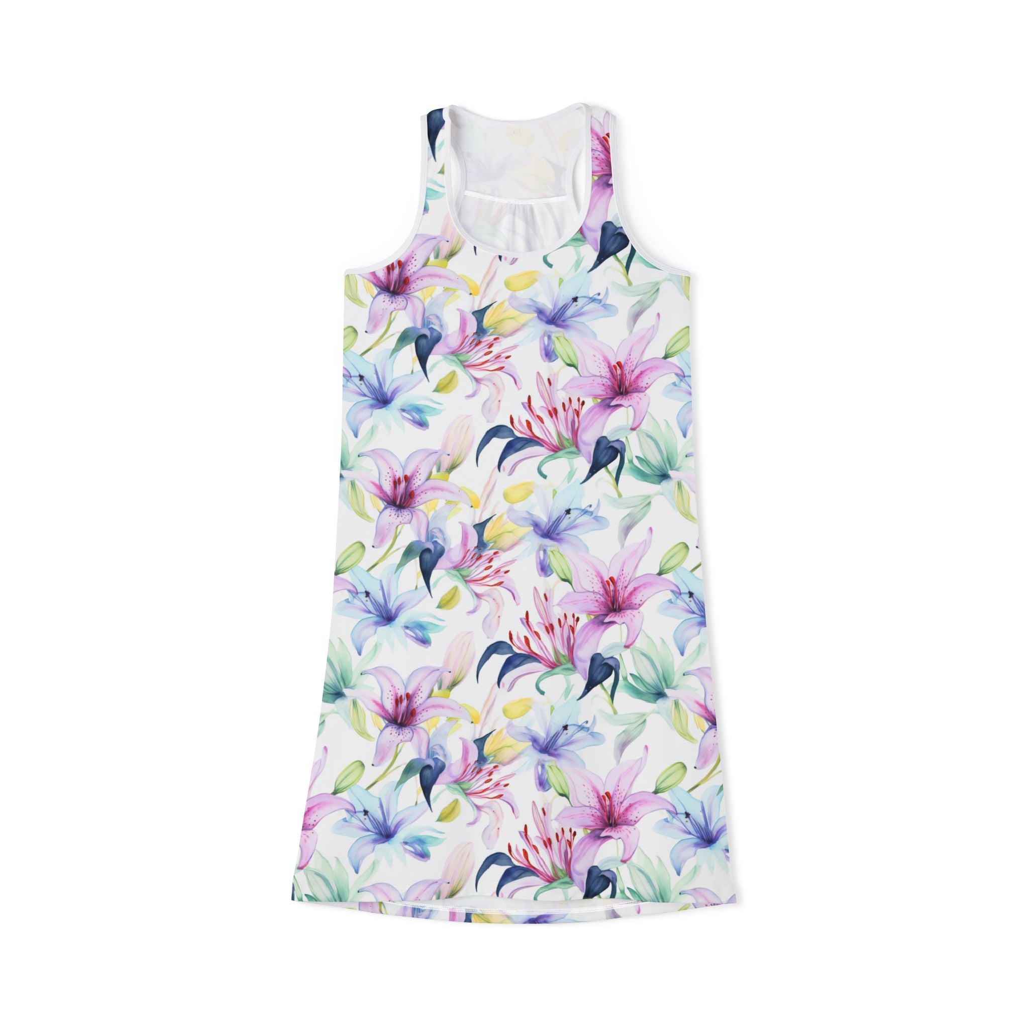 Ralee Fashion Lily Fantasy Women's Racerback Dress, Summer Dress, Vacation Outfit, Floral AOP Dress, Casual Wear, Wedding Guest Dress