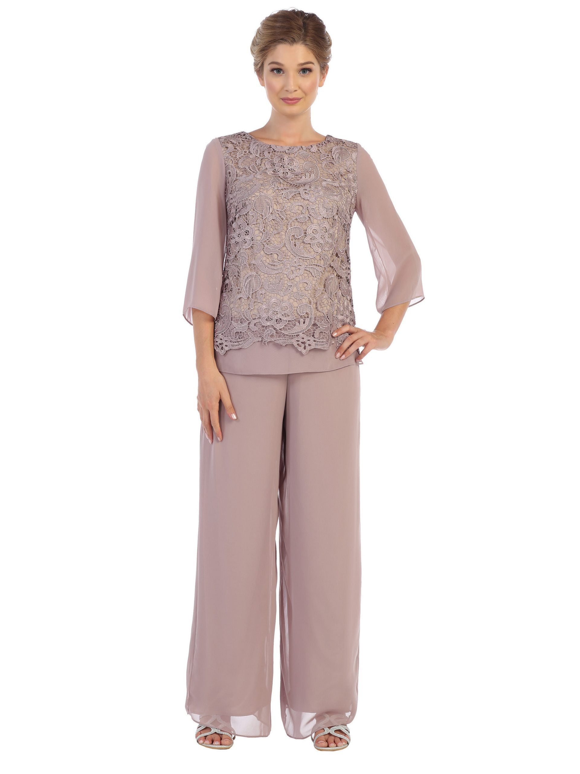 Eva USA 3289 Women's Lace and Chiffon Pant Suit