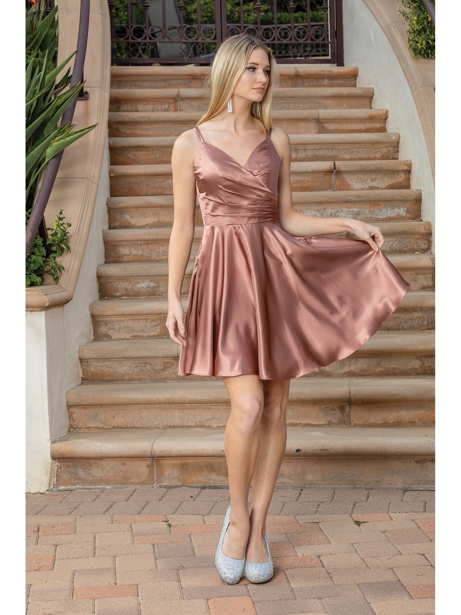 Dancing Queen 3320-B Short Soft Satin Skater Dress