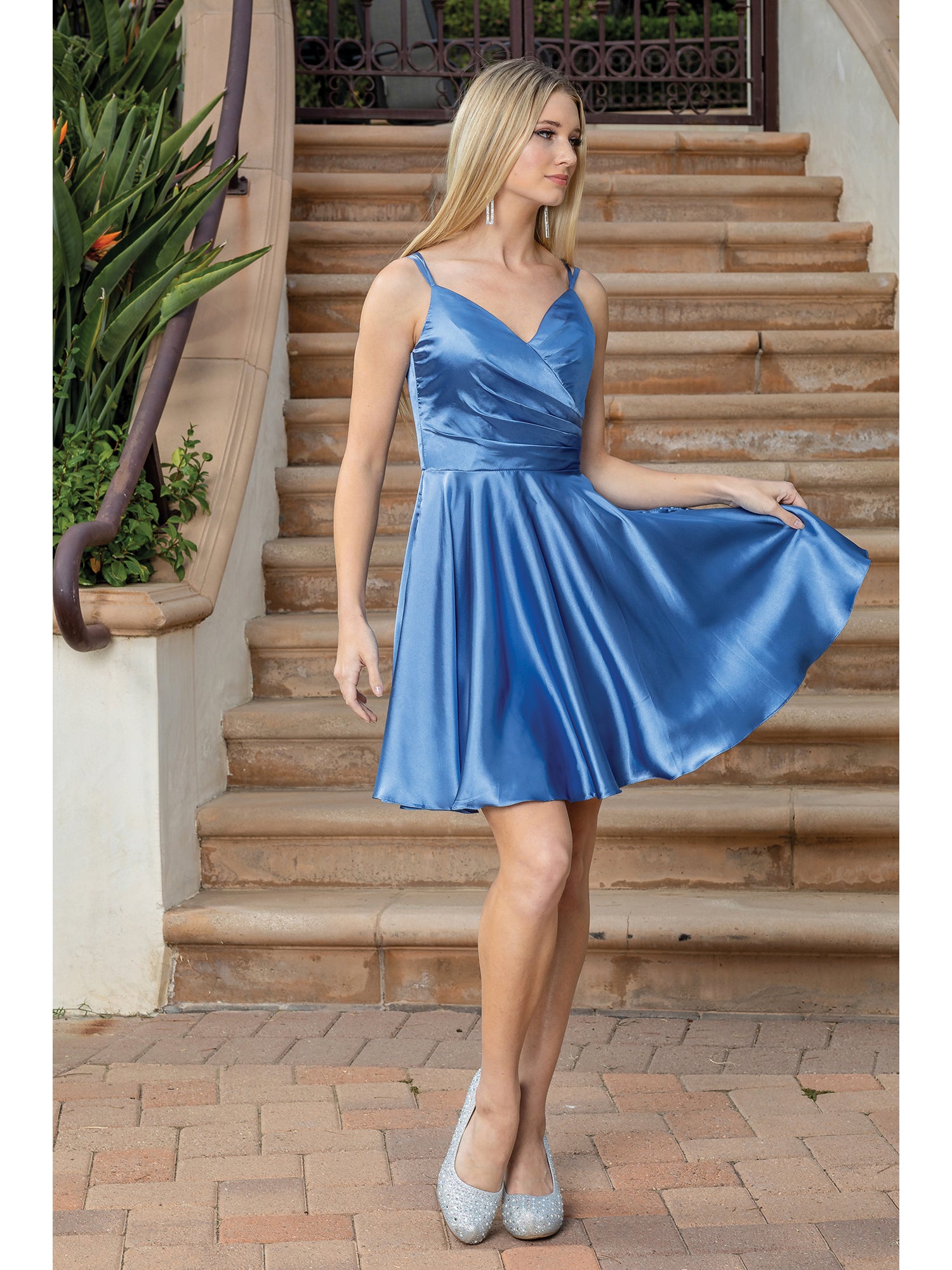 Dancing Queen 3320-B Short Soft Satin Skater Dress