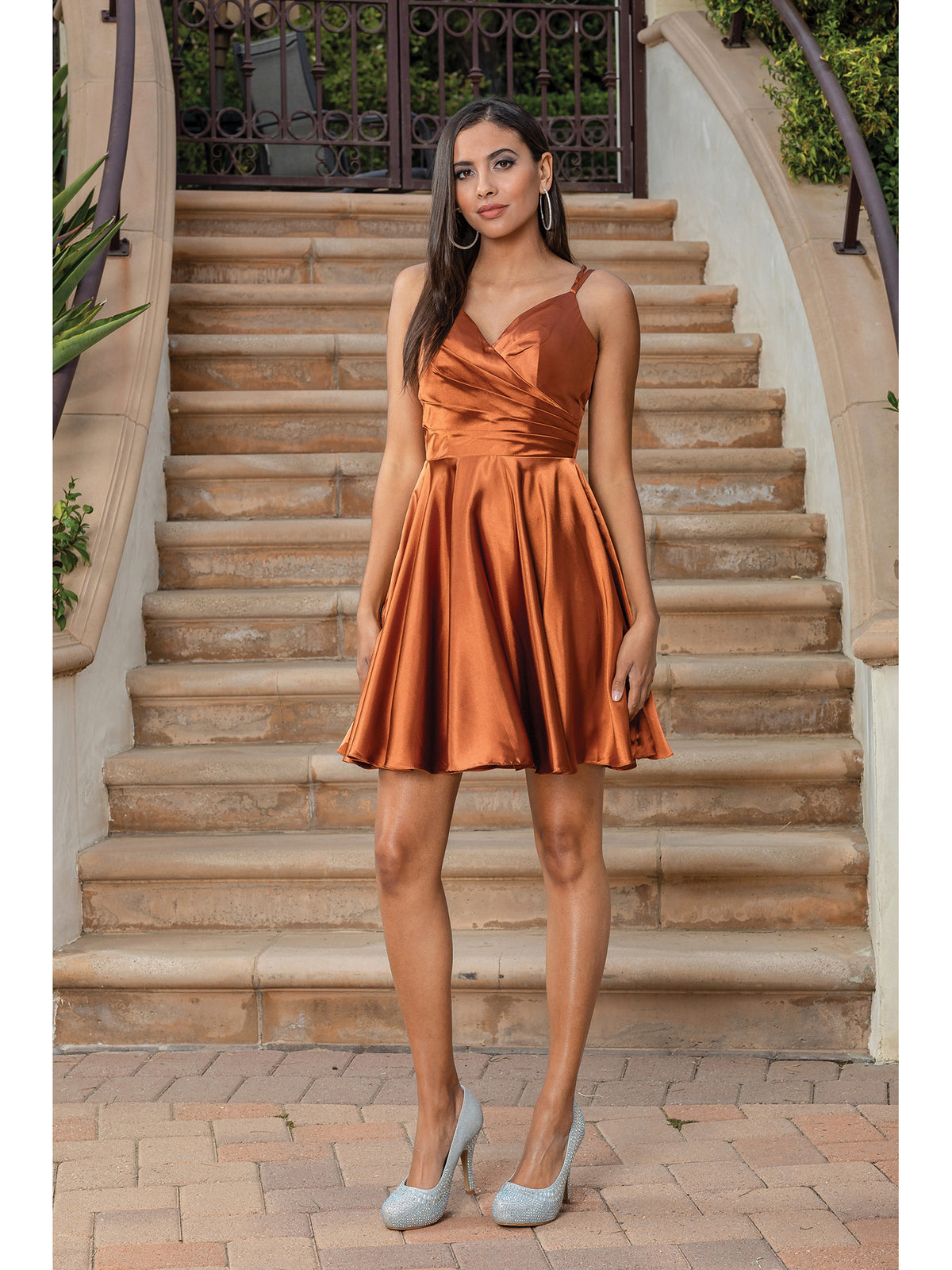 Dancing Queen 3320-B Short Soft Satin Skater Dress