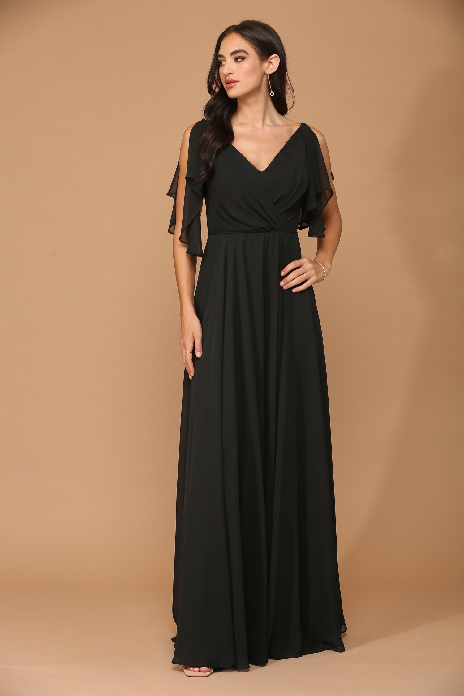 Eva USA 3345 Chiffon Bridesmaids Dress with Flutter Sleeves