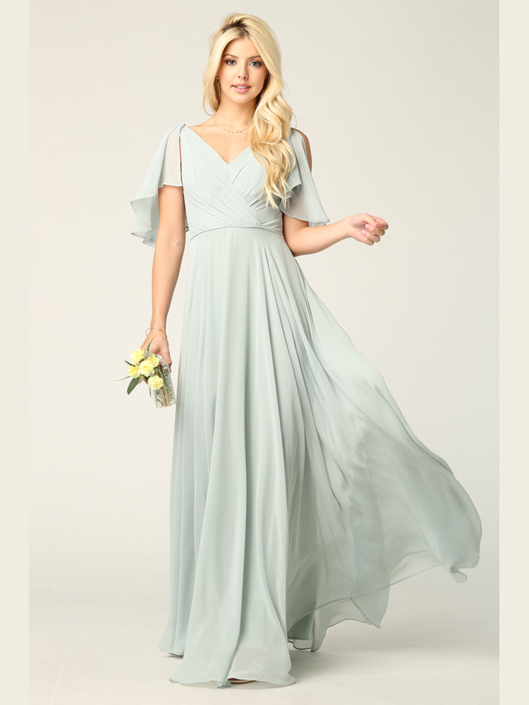 Eva USA 3345 Chiffon Bridesmaids Dress with Flutter Sleeves