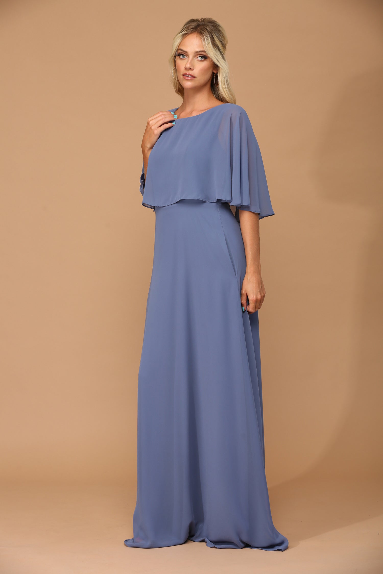 Eva USA 3348 Chiffon Bridesmaid Gown with Cape Overlay