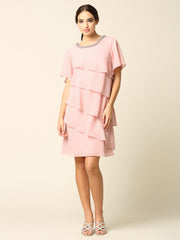 Eva USA 3361 Short Ruffled Chiffon Mother's Formal Dress