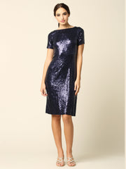 Eva USA 3393 Solid Sequin Knee Length Formal Party Dress