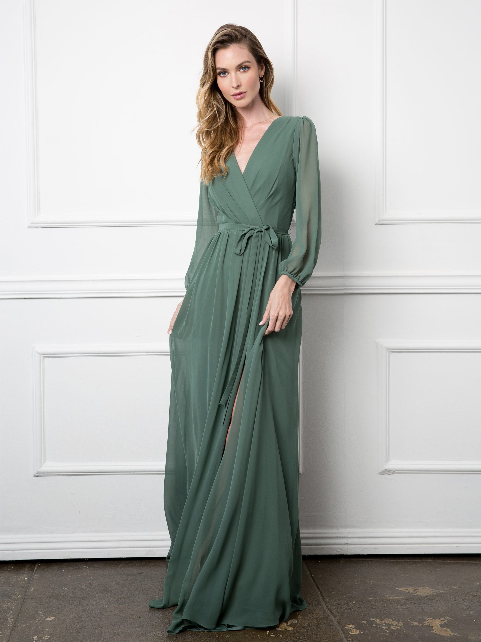 Eva USA 3410 Chiffon Balloon Sleeve Bridesmaids Dress